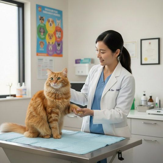 A Female Veterinarian examinimg a cat